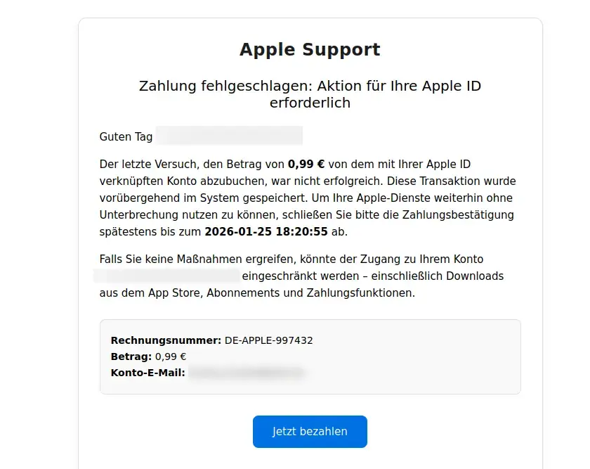 Die vermeintliche E-Mail von Apple
