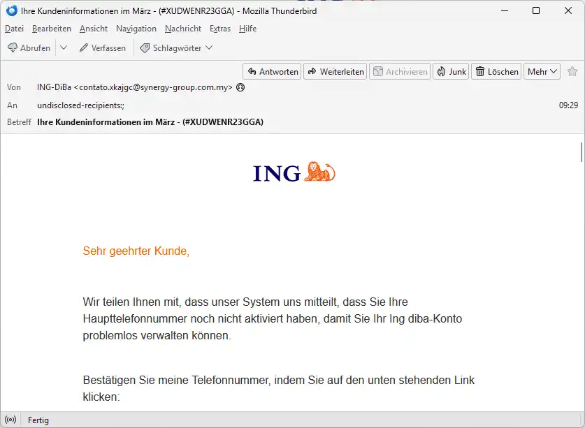 Die vermeintliche E-Mail der Ing