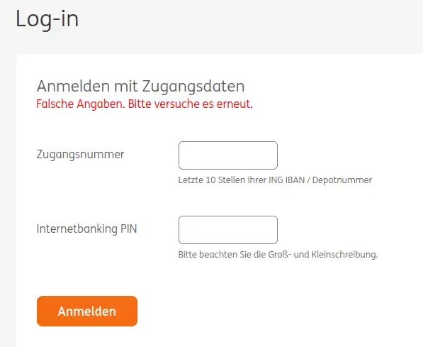 Zugangsdaten sind falsch