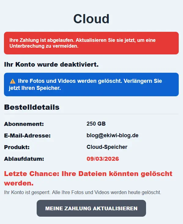 Die E-Mail, kommt mehrfach täglich
