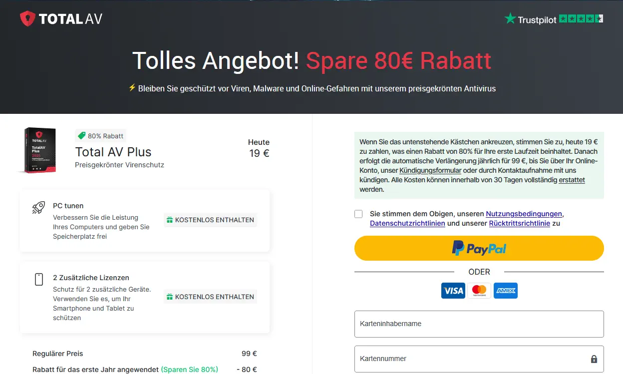 Weiterleitung auf Antivirus-Seite