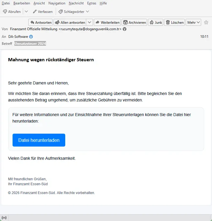 Die E-Mail vom vermeintlichen Finanzamt