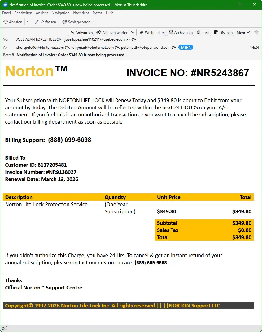 Die E-Mail mit dem vermeintlichen Abo