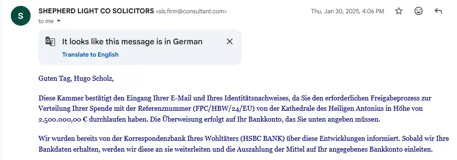 Eine typische E-Mail von consultant.com