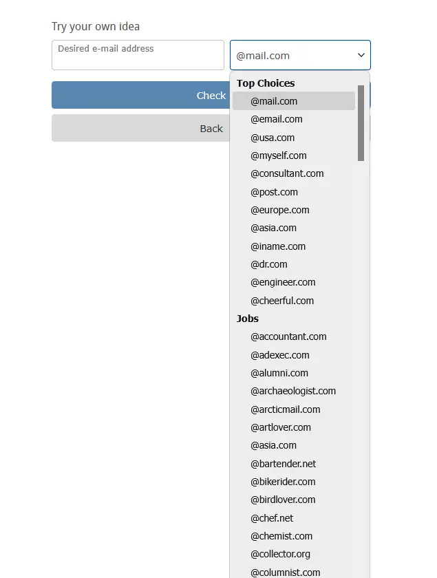 Die Auswahl an Domains