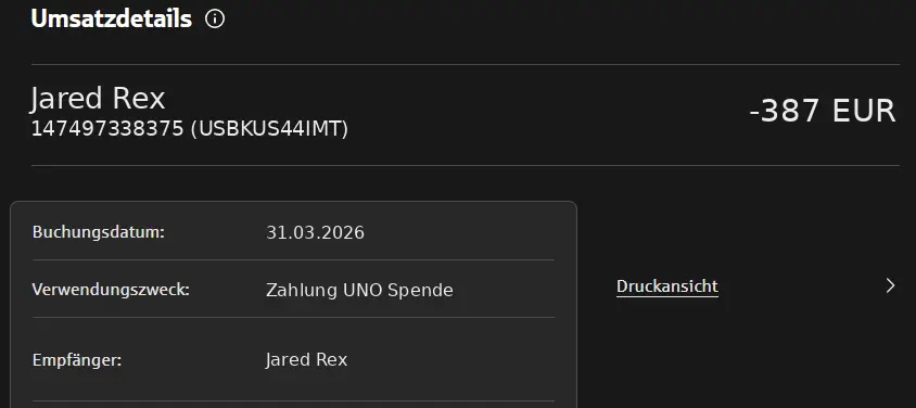 Unsere fingierte Zahlung