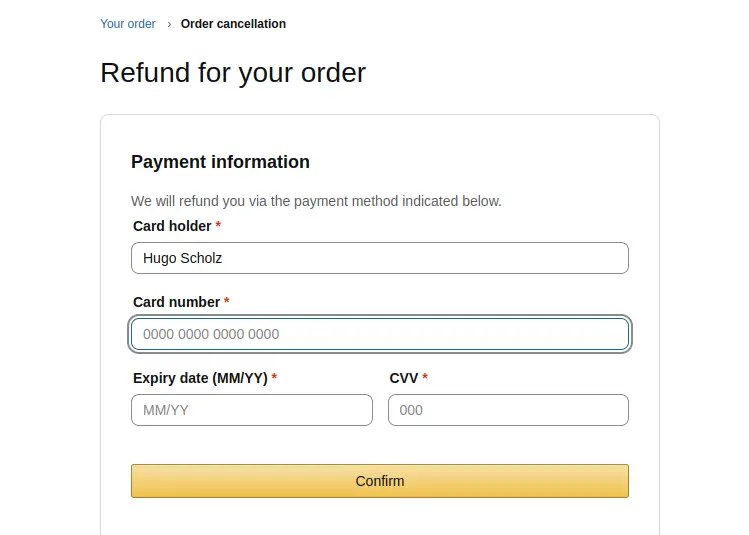 Abfrage der Kreditkarten-Informationen