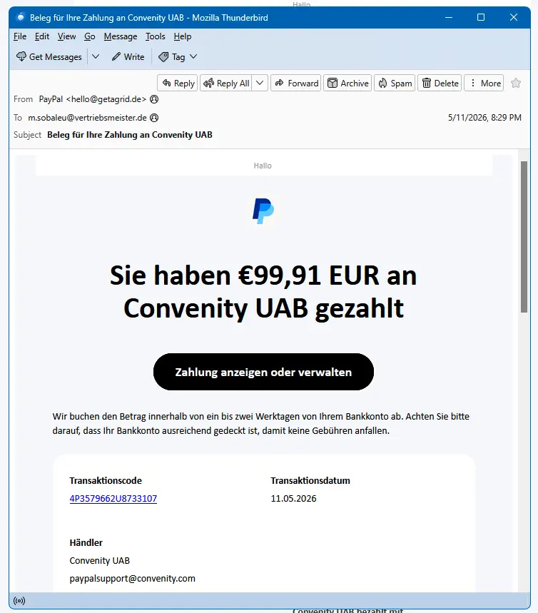 Die E-Mail, sieht täuschend echt aus