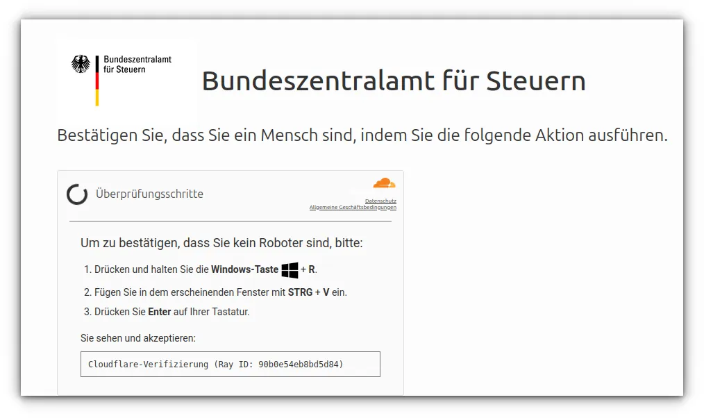 Gefälschte Cloudflare-Prüfung im Namen des BZSt